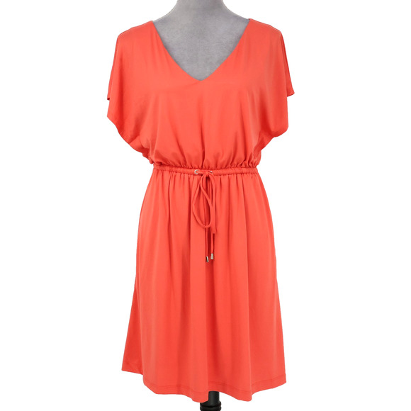 Soma Dresses & Skirts - Soma Dress Womens Small Coral Orange Lined Stretch Knit Drawstring Waist New